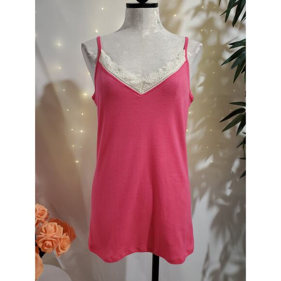 Vtg Old Navy Y2K Lace Trim Micro Ribbed Cami Tank Top Size XL Preppy Pink Layer - Picture 2 of 10